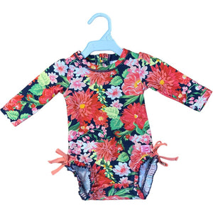 Ruffle Butts Navy Floral Swim Suit (3/6M Girls)