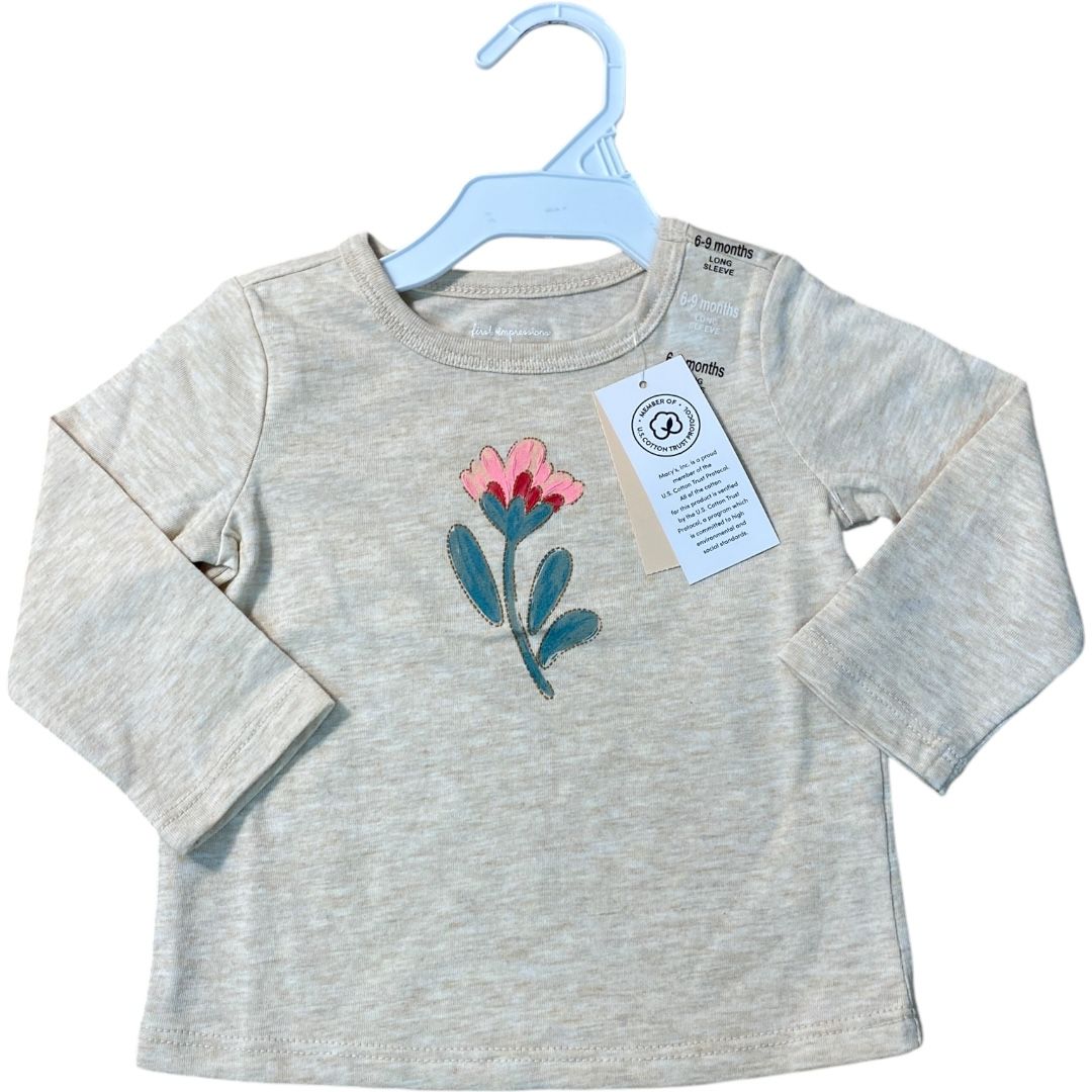 First Impressions Cream Flower Tee NWT (6/9M Girls)