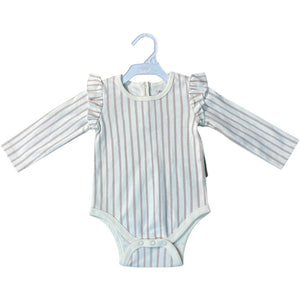 Pehr Cream Organic Stripe Ruffle Onesie (6/12M Girls)