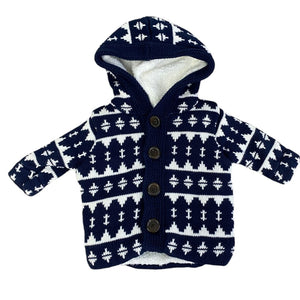 Hanna Andersson Navy Hooded Sherpa Lined Cardigan (0/3M Neutral)