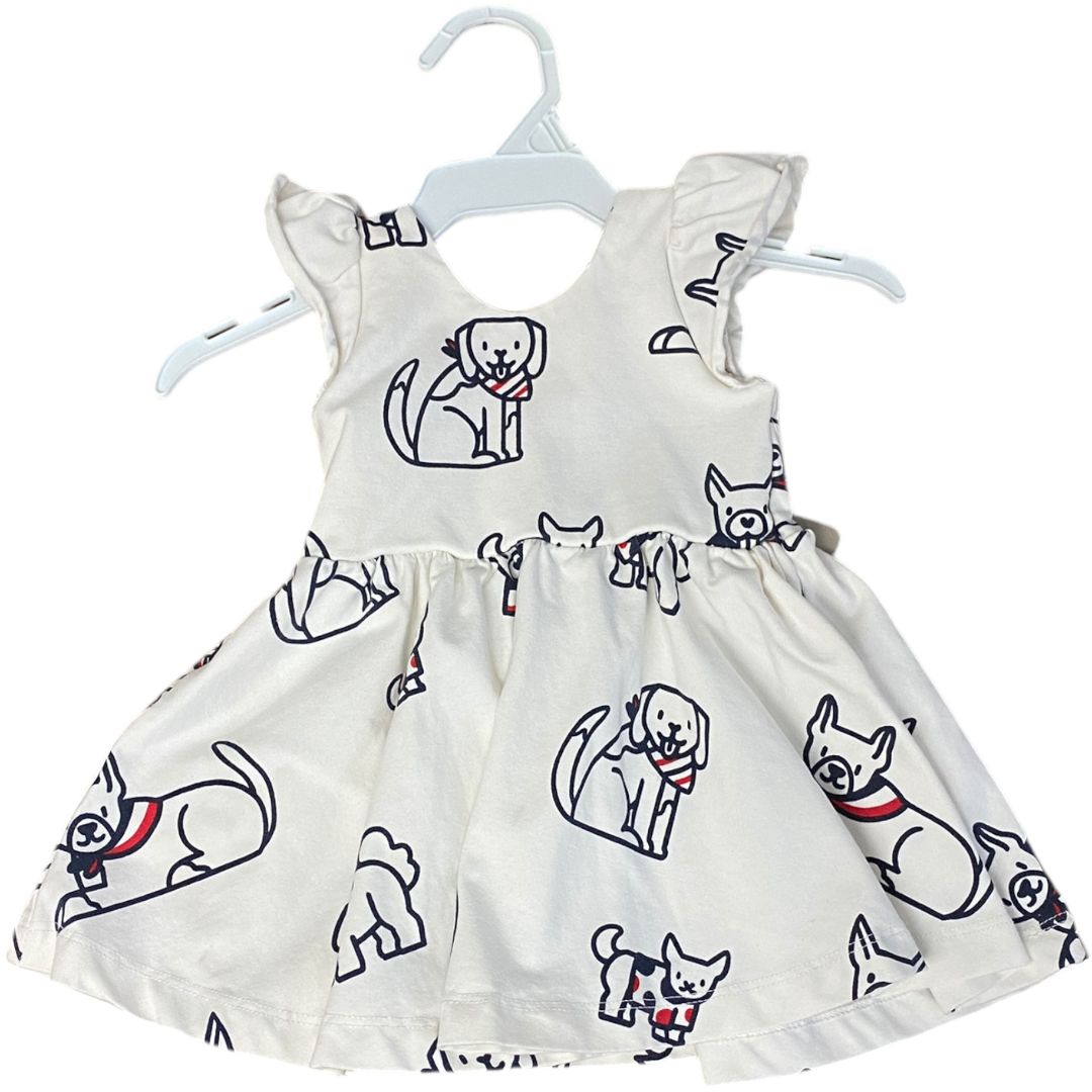 Monica + Andy Cream Puppy Print Dress (0/6M Girls)