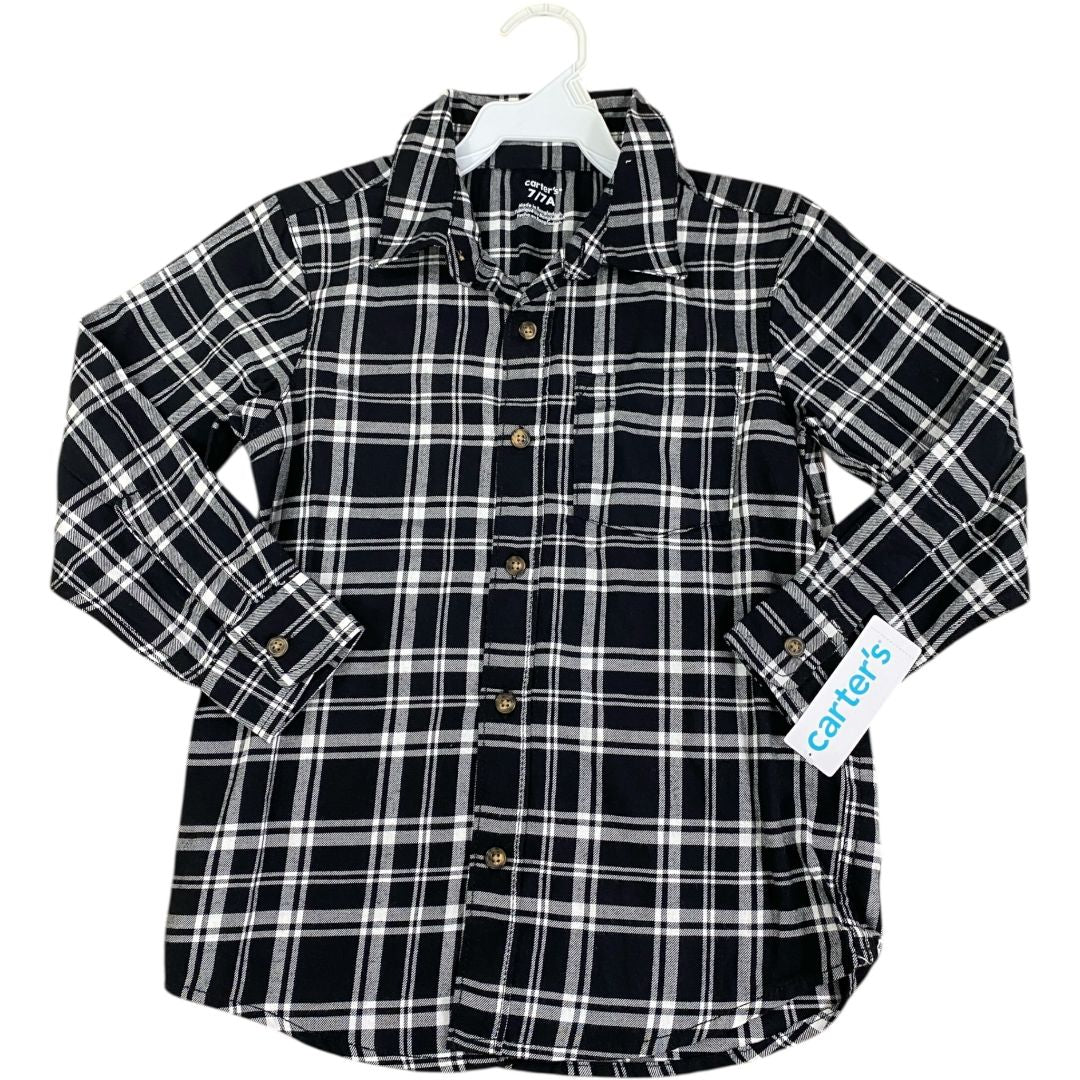 Carter's Black Plaid Button Down NWT (7 Boys)