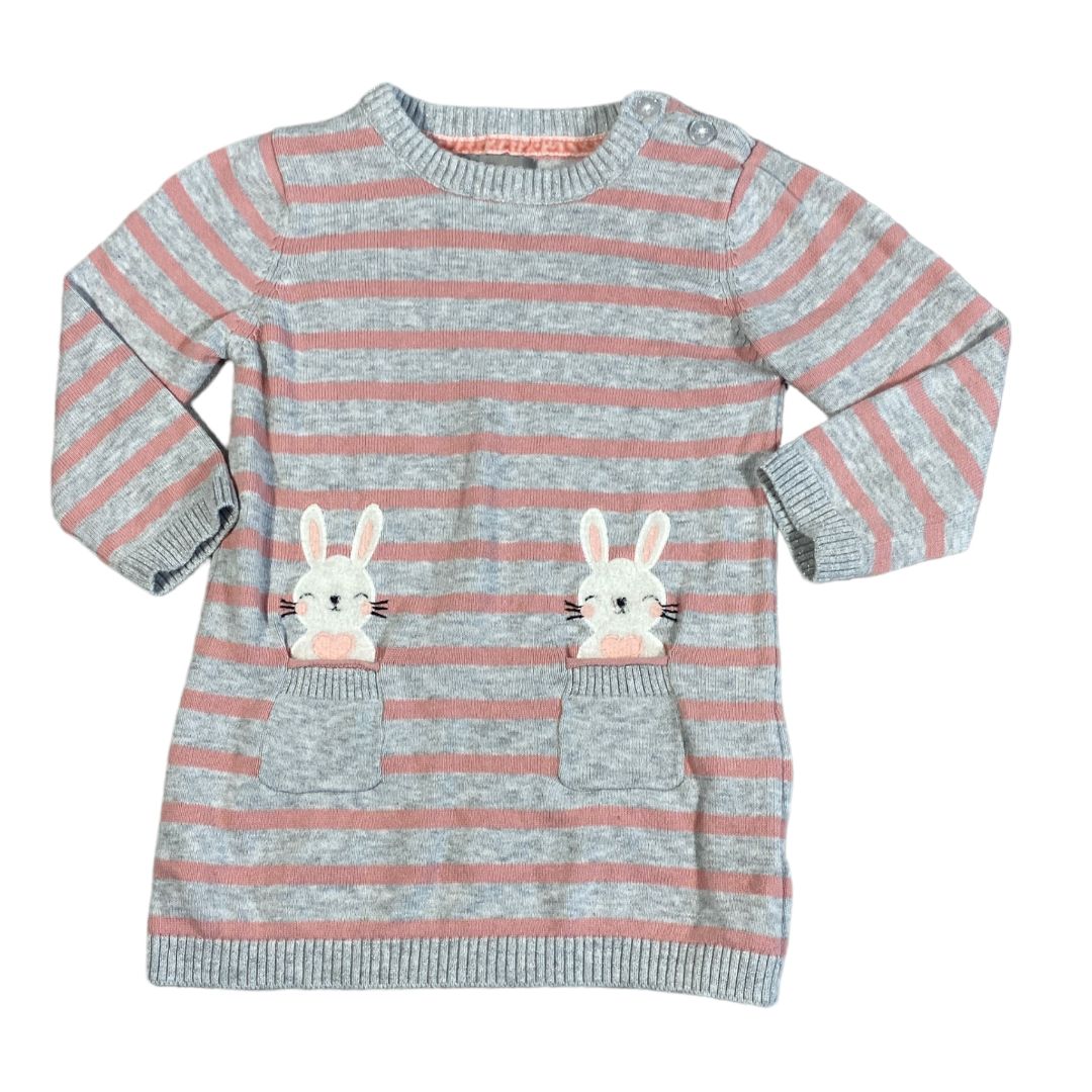Primark Pink & Grey Stripe Bunny Sweater (12/18M G