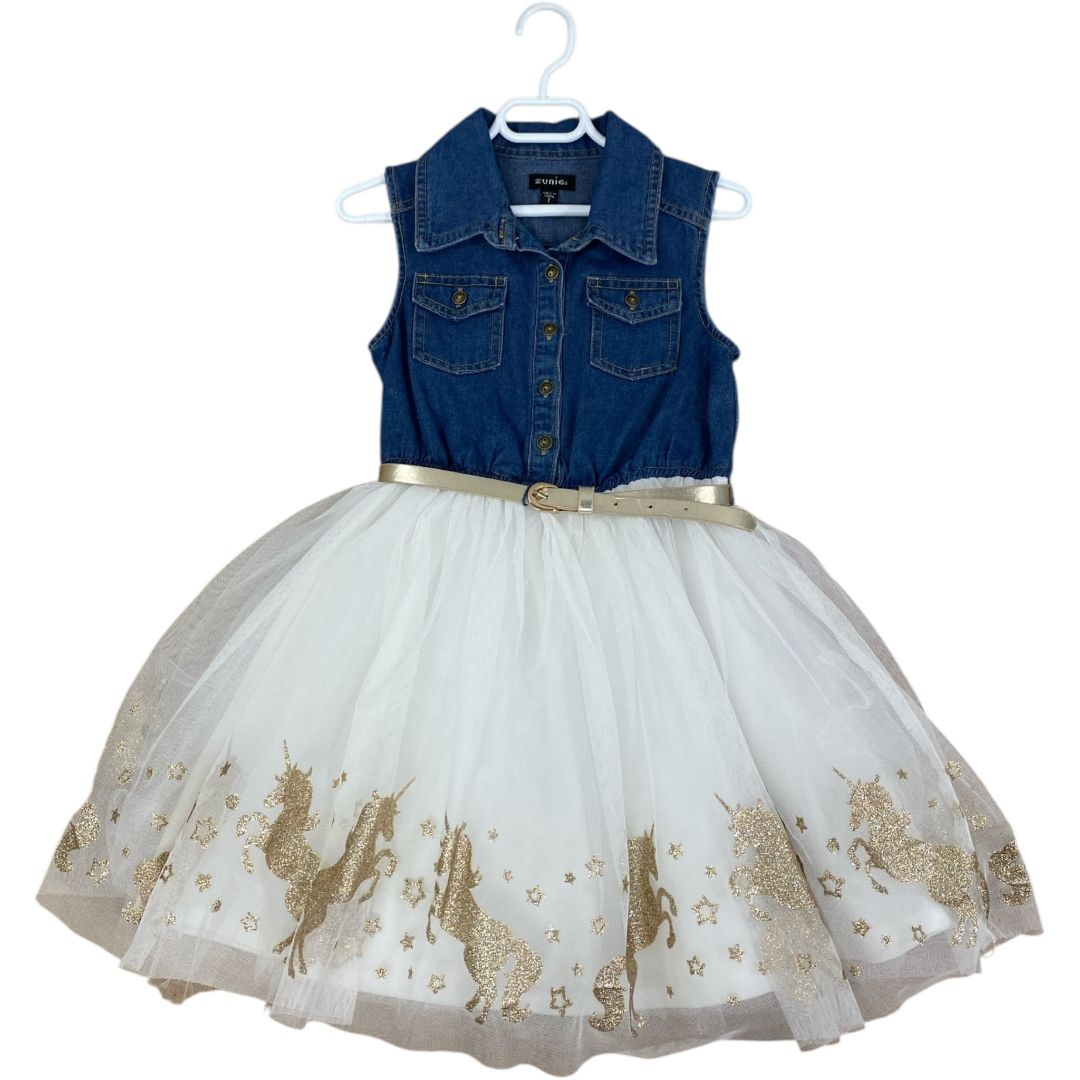 Zunie Blue & Gold Unicorn Tutu Dress (7 Girls)