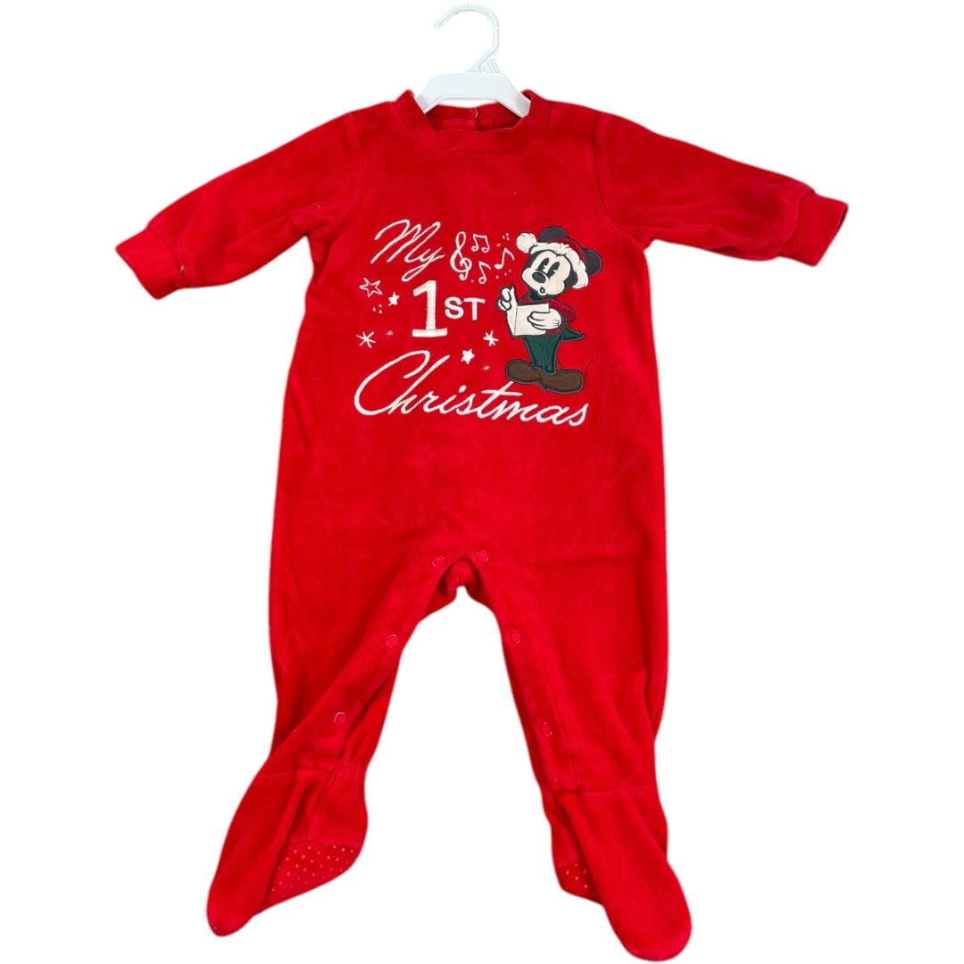 Disney Red 1st Christmas Mickey Velour Sleeper (9/12M Neutral)