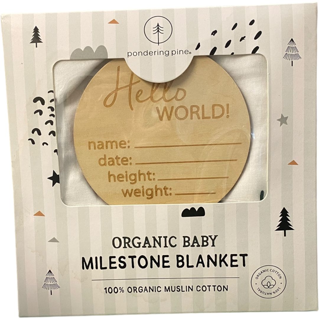 Pondering Pines  Organic Baby Blanket Milestone