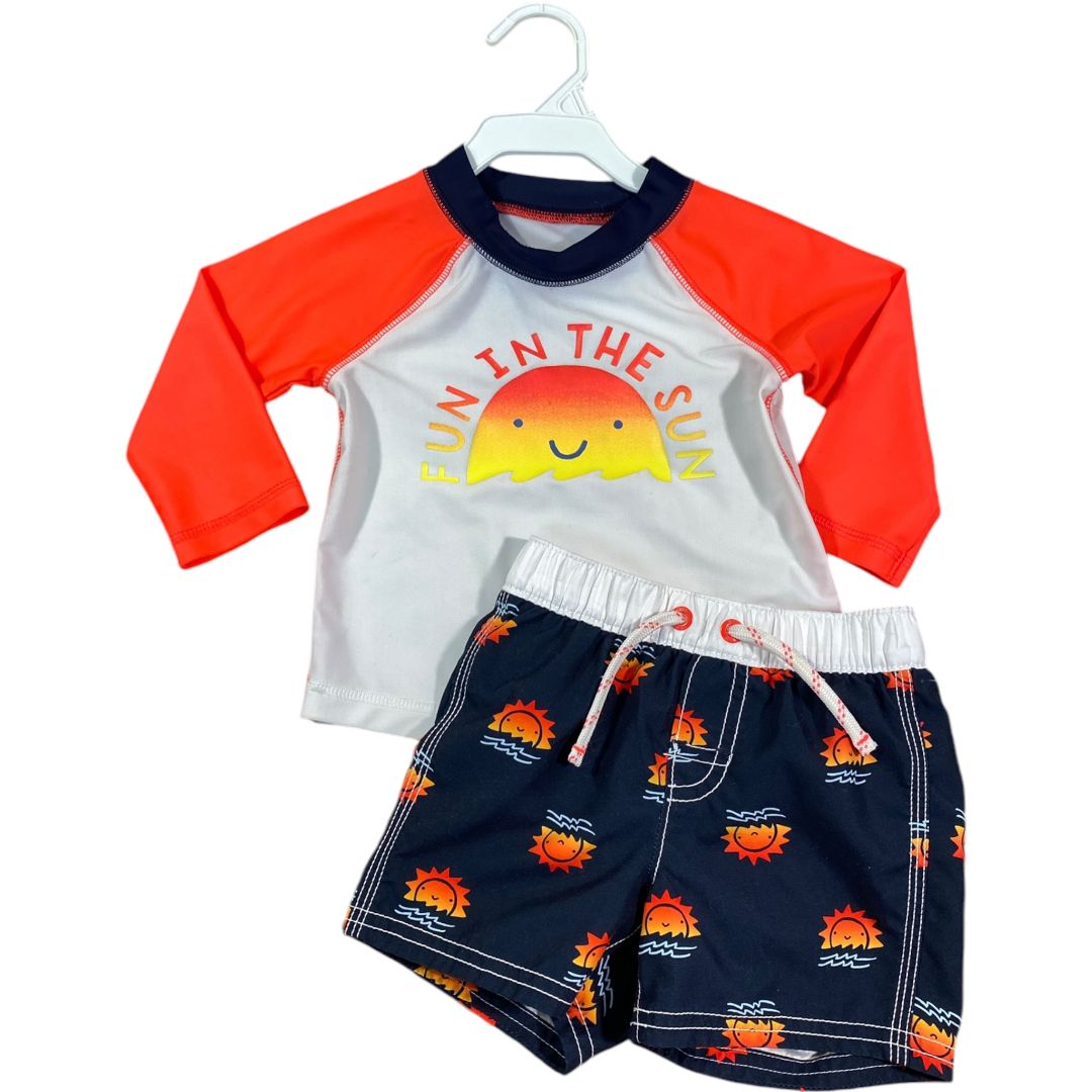 Gap Navy Sunshine Swim Trunks & Rash Guard Set (6/12M Boys)