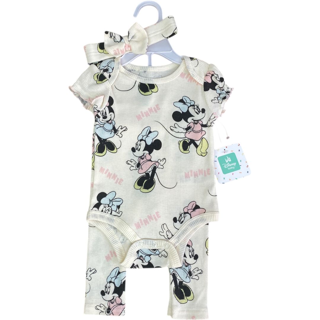 Disney Cream 3 PC Ribed Minnie Pant Set NWT (3/6M Girls)