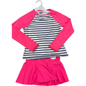 Lands' End Navy & Pink Stripe Rash Guard Suit (7 Girls)