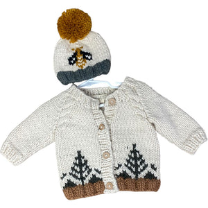 Huggalugs Cream Forest Cardigan & Hat Set (6/12M Neutral)