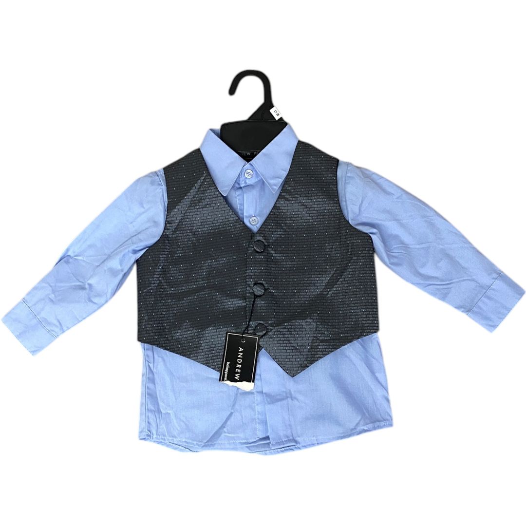 Andrew Fezza Blue Botton Down Shirt & Vest (12M Boys)