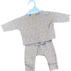 Quincy Mae Taupe Organic Floral Pant Set (0/3M Girls)