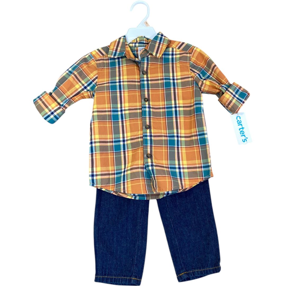 Carter's Rust Plaid Pant Set NWT (2T Boys)