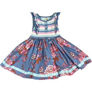 Matilda Jane Blue Floral & Stripe Dress (4 Girls)