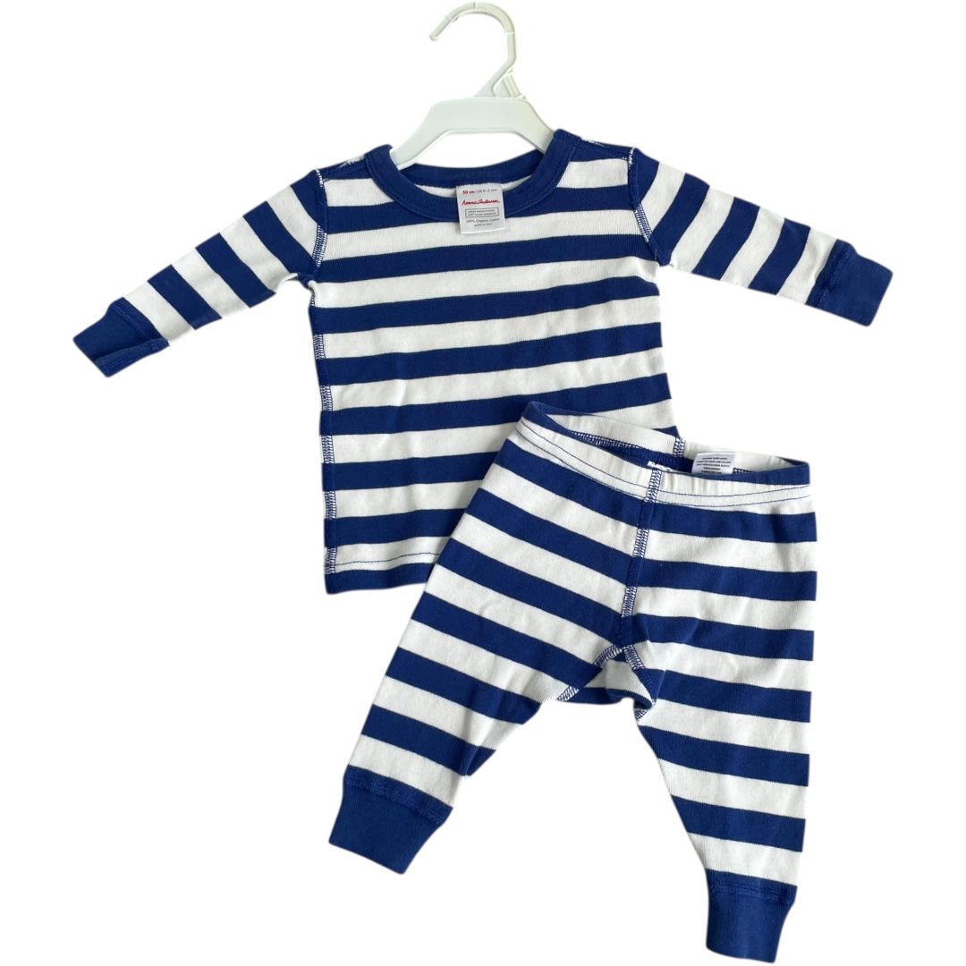 Hanna Andersson Blue Organic Stripe Pajamas (0/3M Girls)