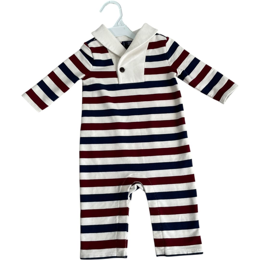 Janie & Jack Maroon & Navy Stripe Romper (3/6M Boys)