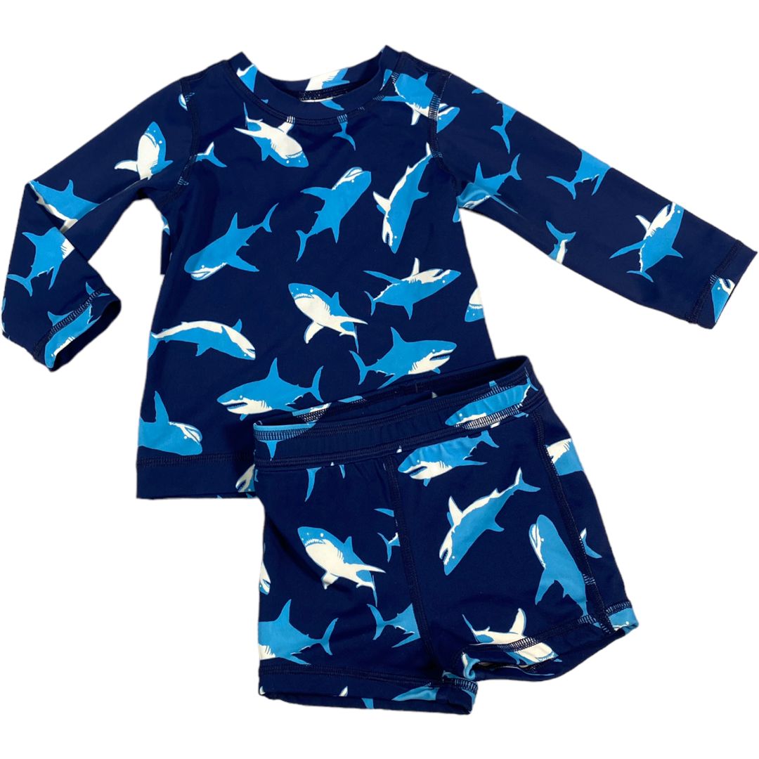 Hanna Andersson Blue Shark Rashgaurd Swim Set (12/18M Boys)