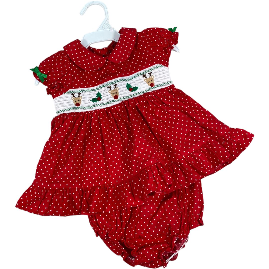 Goodlad Red Smocked Holiday Dress Set (9M Girls)