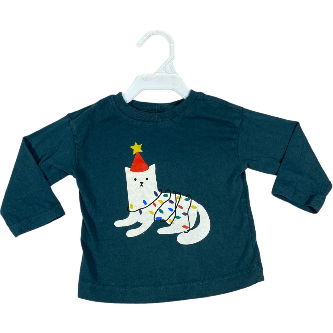 Hanna Andersson Green Holiday Kitty Tee (6/12M Girls)