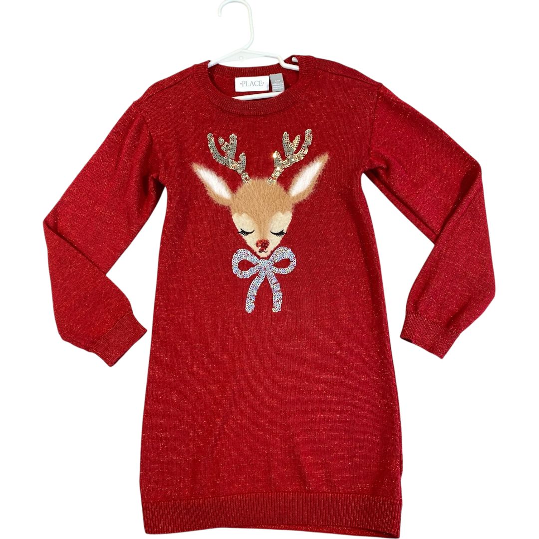 The Children's Place Red Reindeer Sweater Dress (5/6 Girls)