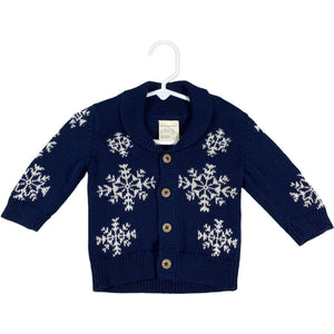 First Impressions Navy Snowflake Cardigan (0/3M Boys)