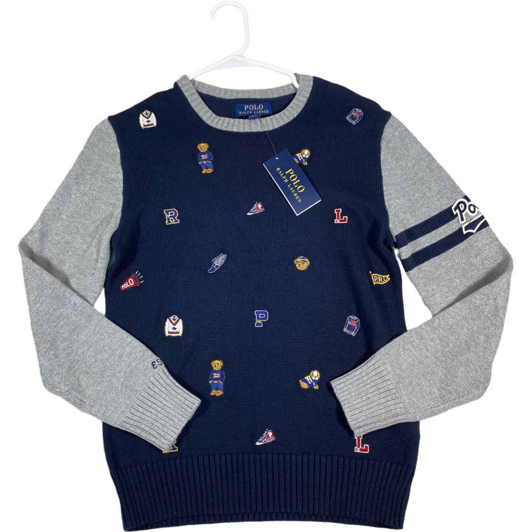 Ralph Lauren Navy Polo Letterman Sweater NWT (14/16 Neutral)