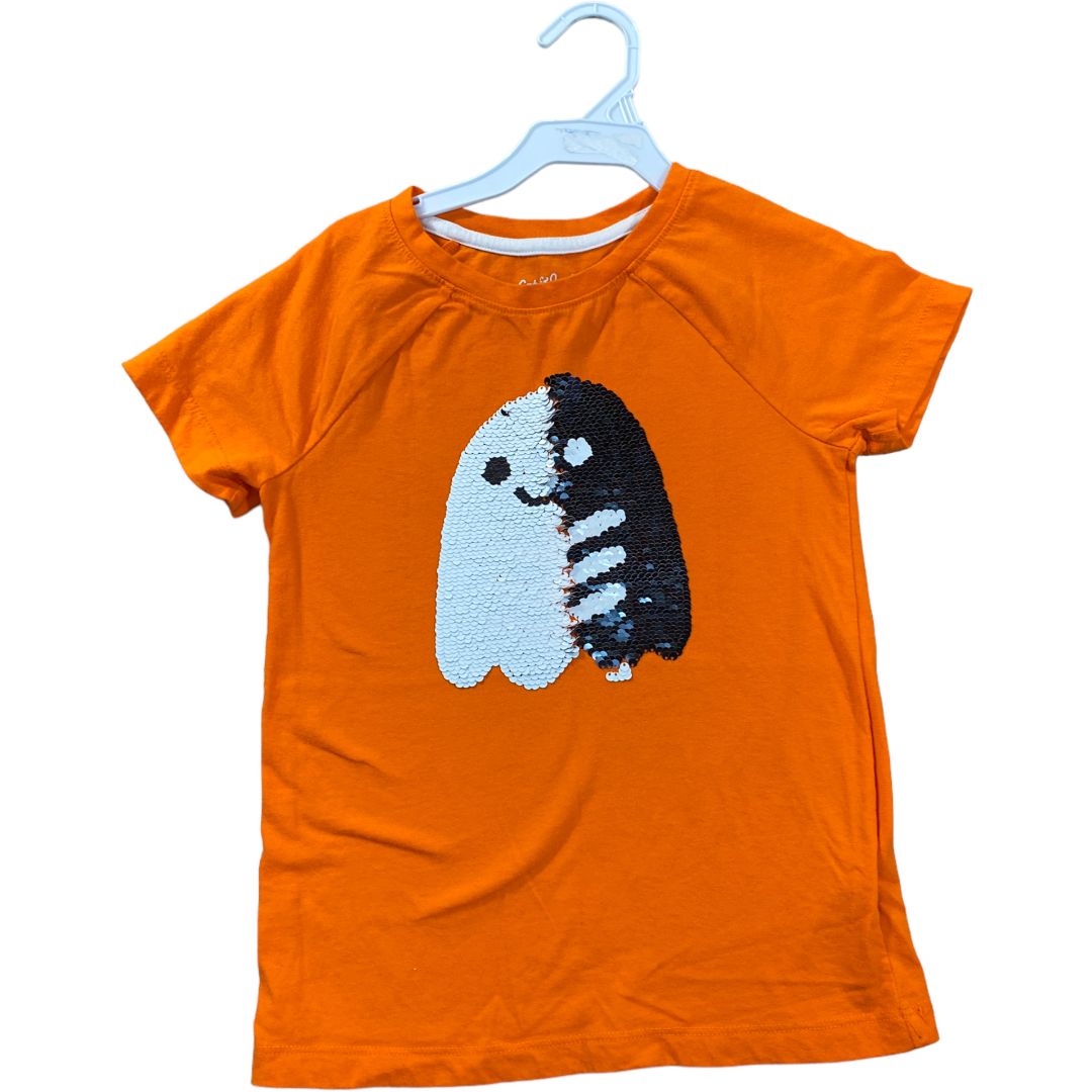 Cat & Jack Orange Sequin Ghost Tee (6/6X Girls)