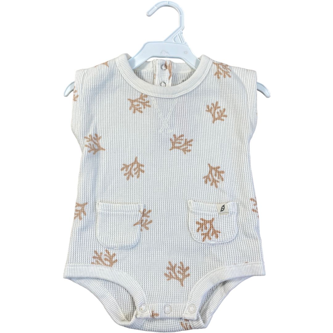 Easy Peasy Cream Organic Henley Coral Onesie (3/6M Neutral)