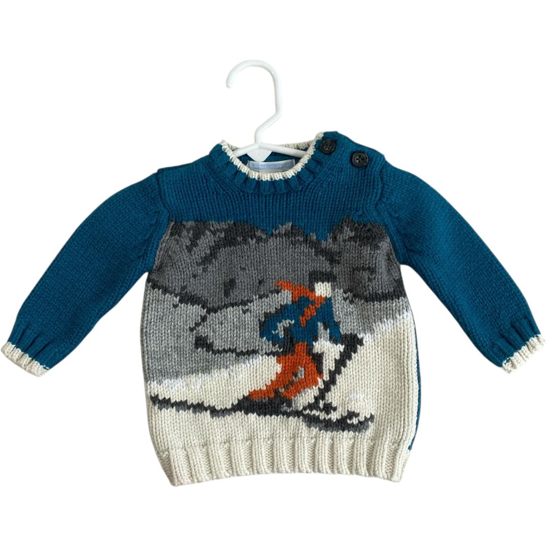 Janie & Jack Blue Wool Ski Sweater (3/6M Neutral)