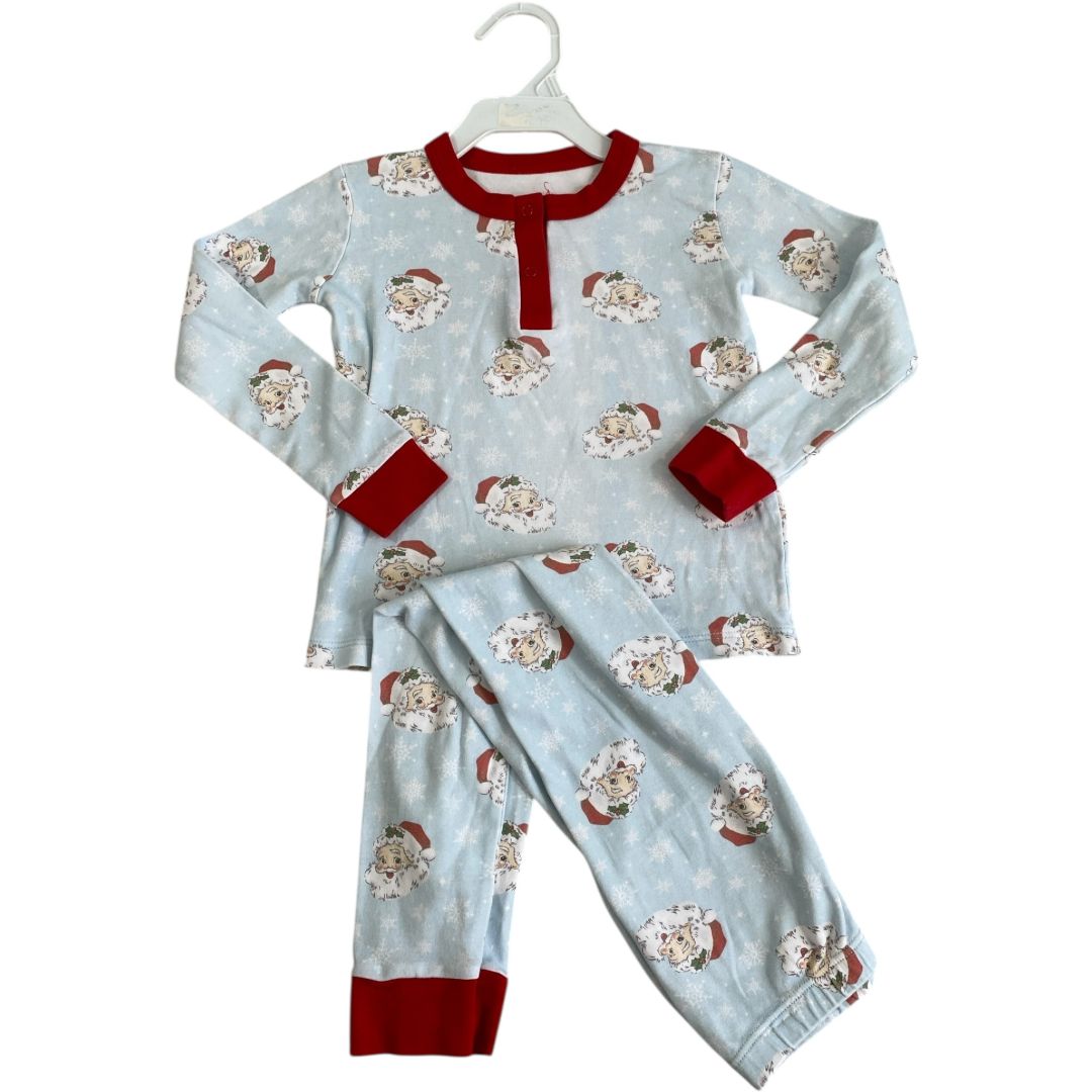 Smockingbird Blue Pima Cotton Santa Pajamas (4T Neutral)