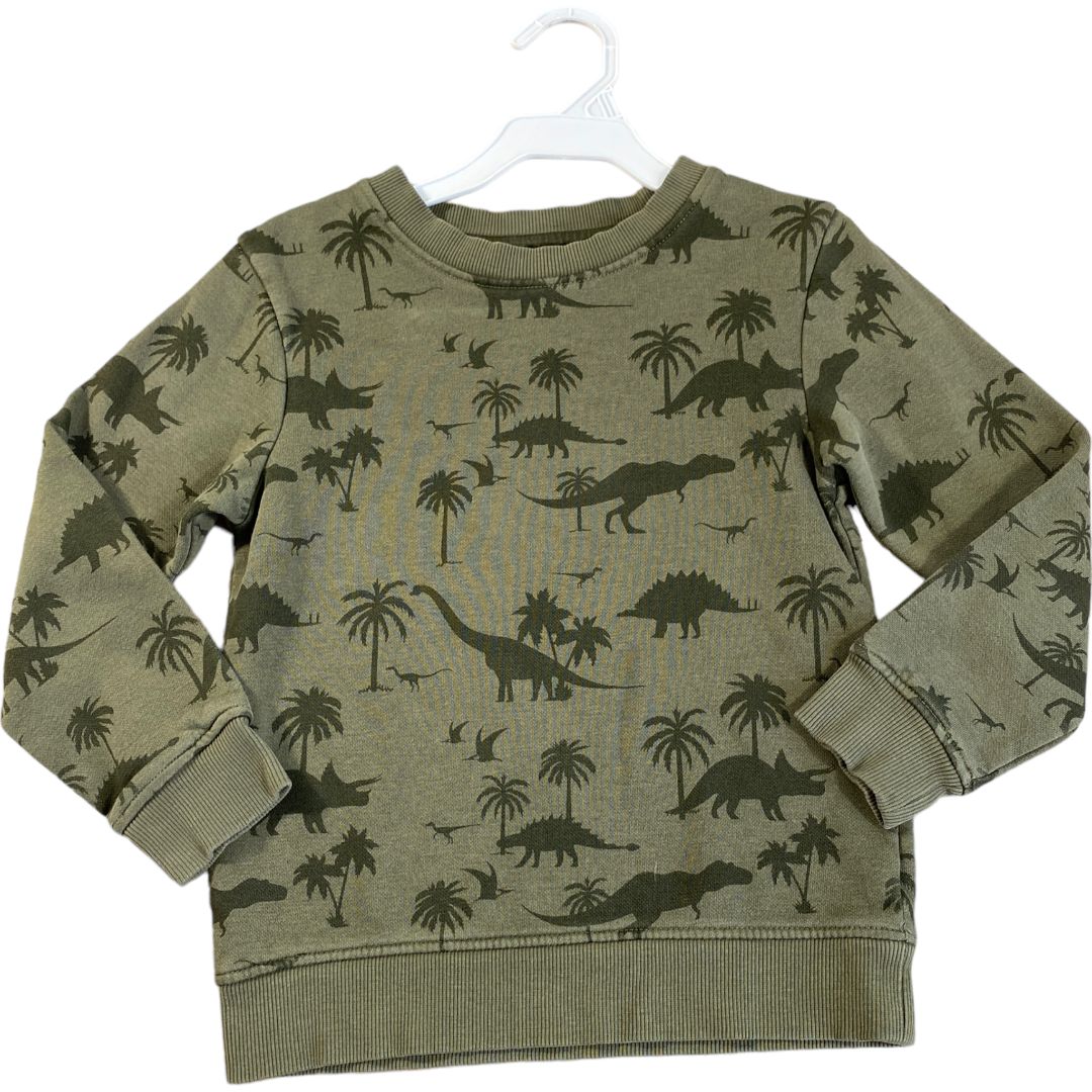 H & M Green Dino Print Crew Sweatshirt (4/6 Boys)