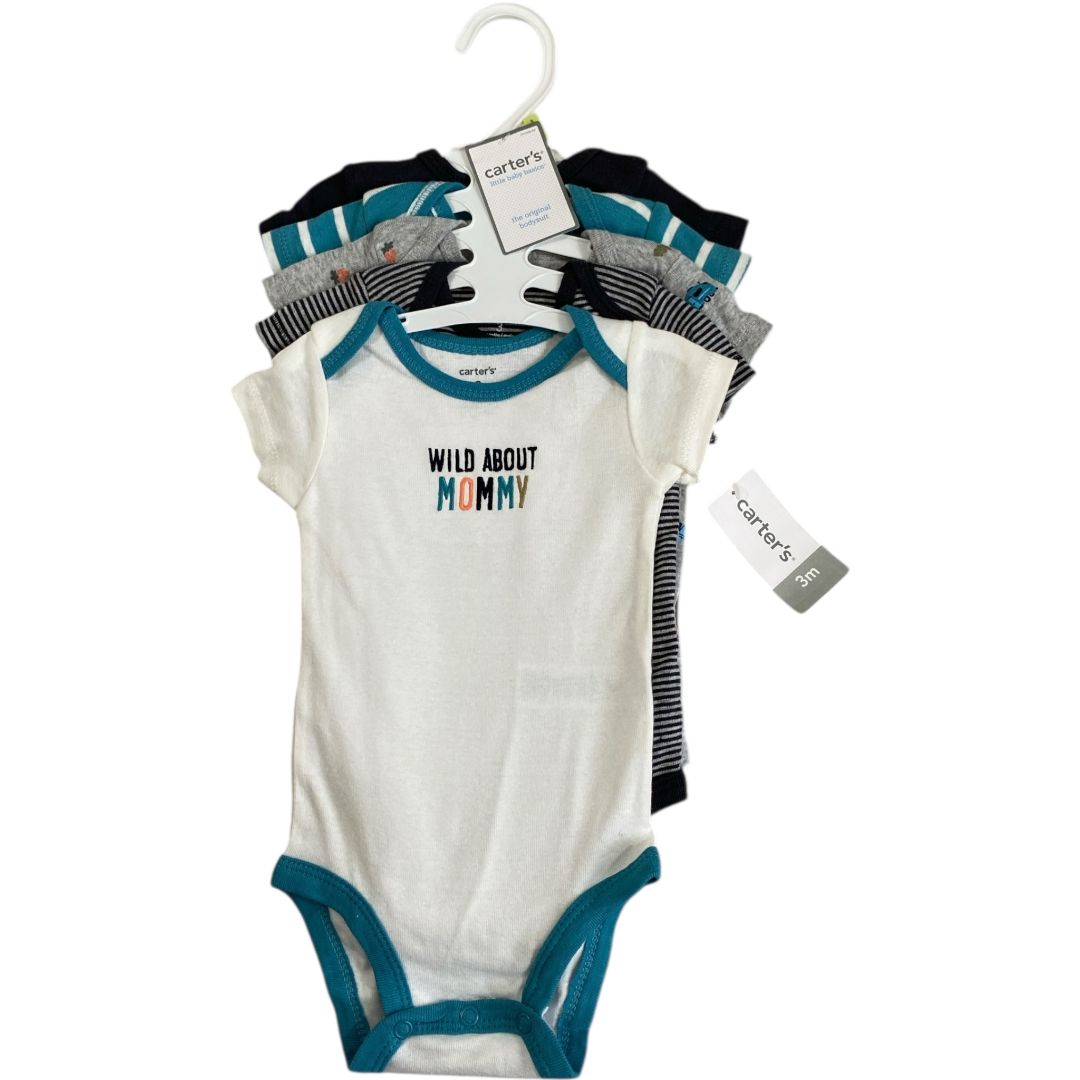 Carter's Blue & Grey 5PC Wild About Mommy Onesie Set NWT (3M Boys)