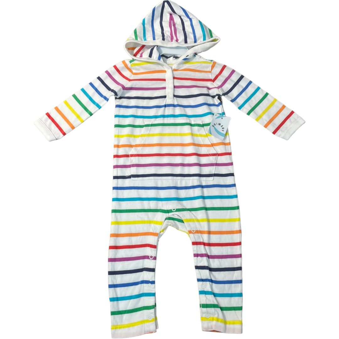 Primary  Stripe Hooded Romper NWT (6/12M Neutral)