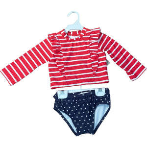 Janie & Jack Red & Blue Star & Stripe Rash Guard Suit (12/18M Girls)