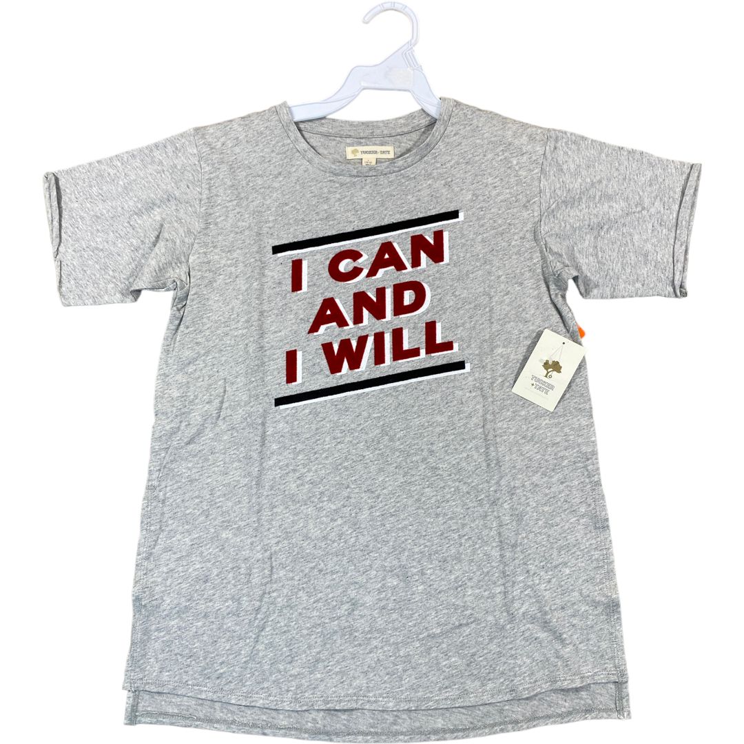 Tucker + Tate Grey Can & Will Tee NWT (10/12 Neutral)