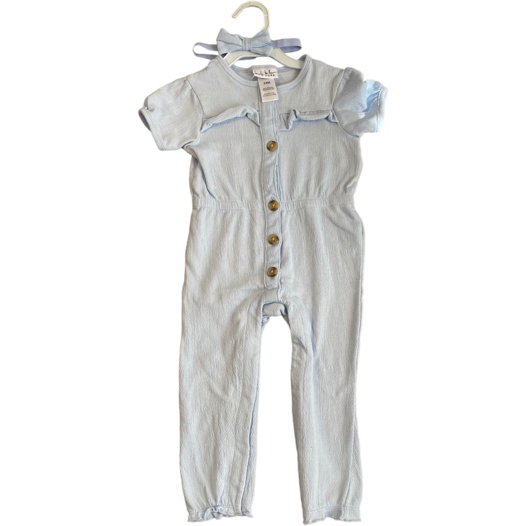 Nicole Miller Blue Romper & Headband Set (24M Girls)