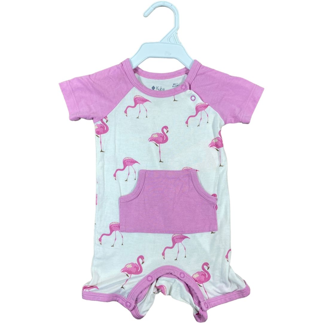 Kyte Baby Pink Bamboo Flamingo Short Romper (3/6M Girls)