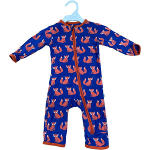 KicKee Pants Navy Bamboo Fox Romper (0/3M Boys)