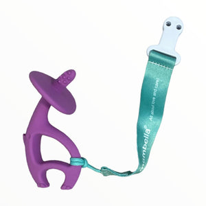 mombella Purple Silicone Dancing Elephant Teether + Pacifier Clip