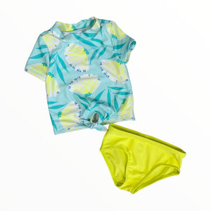 Carter's Green & Yellow Floral Rashguard Swim Set (6M Girls)