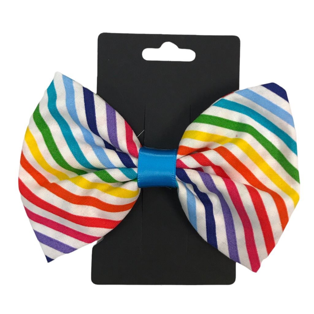 Handmade Light Blue Rainbow Stripes Bow