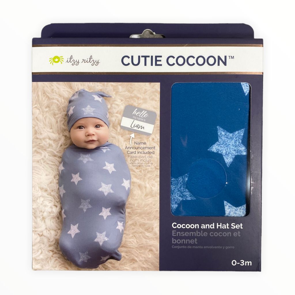 Itzy Ritzy Blue Stars Cutie Cocoon™ Matching Cocoon & Hat Sets (0/3M Boys)