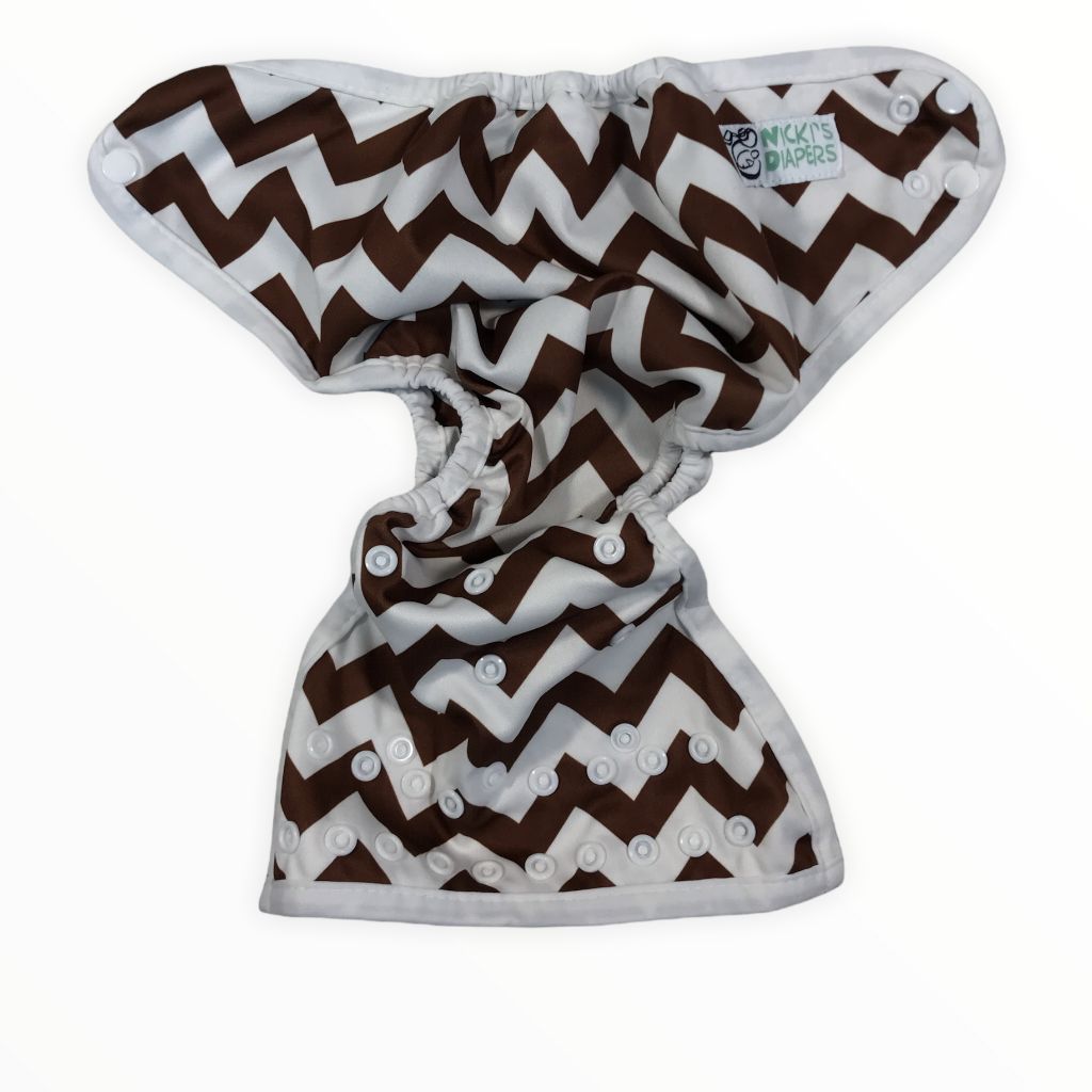 Nicki's Diapers Brown Chevron Cloth Diaper Cover (8-35lbs)