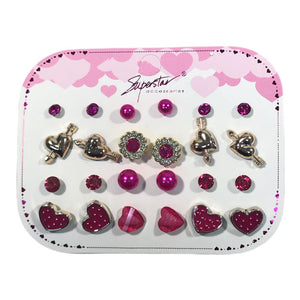 Superstar Dark Pink Heart Earrings 12 Pairs