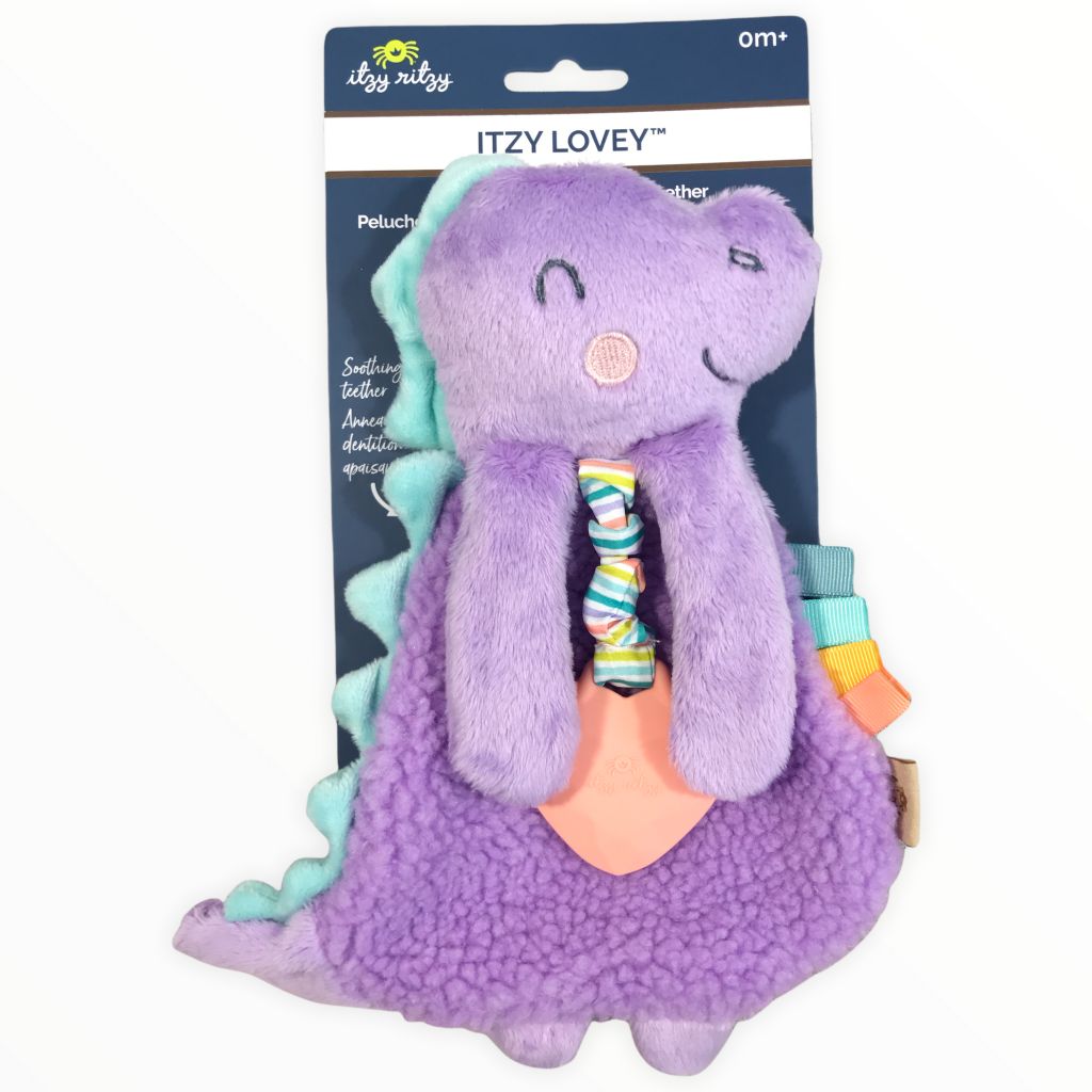 Itzy Ritzy Purple Dino Itzy Lovey Plush with Silicone Teether