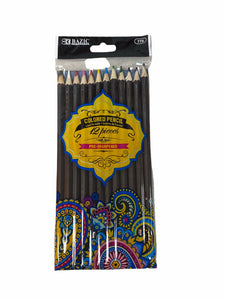 Bazic Assorted Pre-Sharpened Colored Pencil 12 Piece